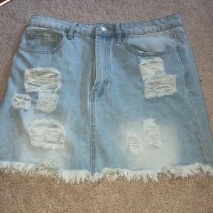 distressed jean skirt
